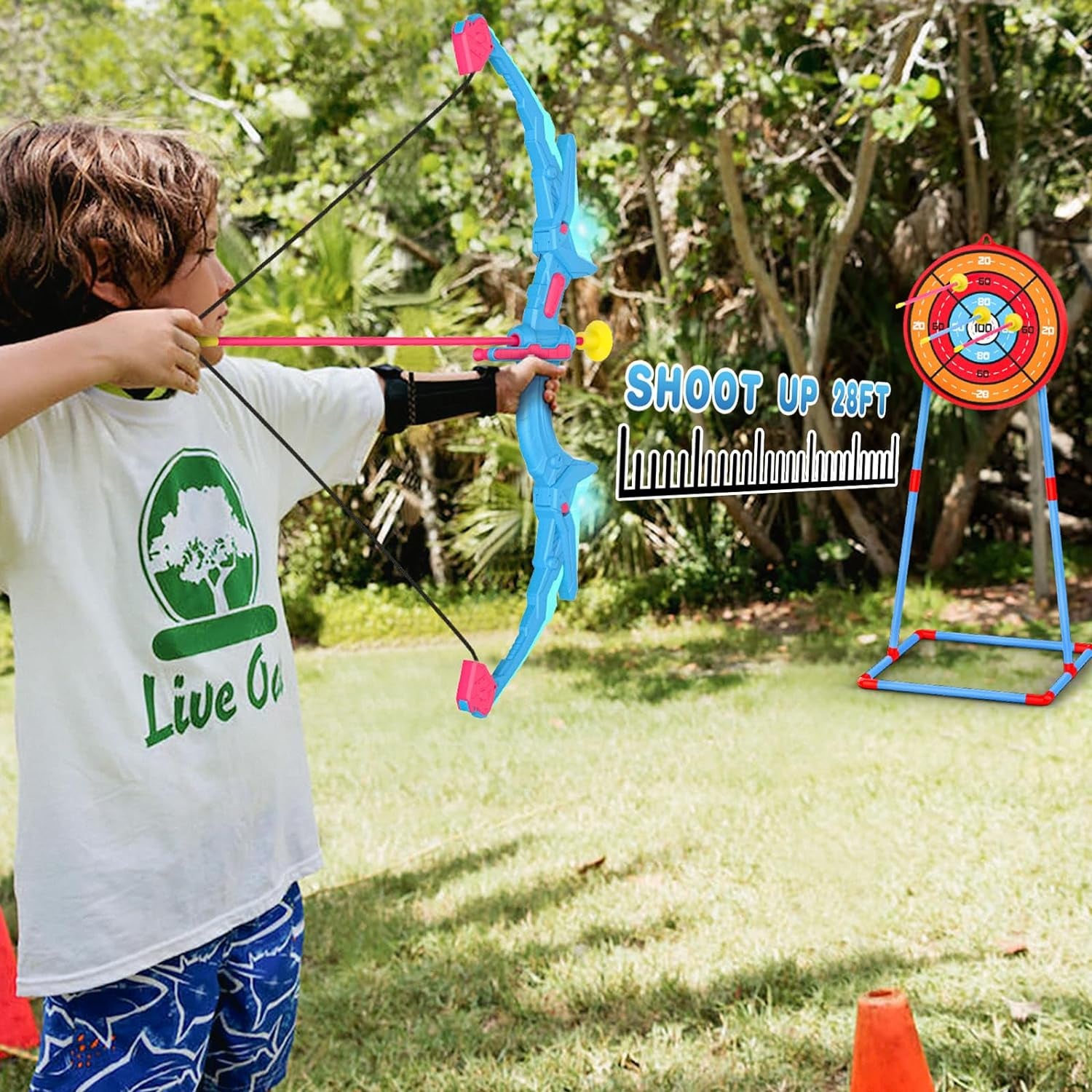 2 Pack of Kids Bow and Arrow Set, Light up Archery Toy Set with 14 Suction Cup Arrows & Standing Target, Perfect Kids Indoor and Outdoor Toys Birthday Gifts Ideas for 4 5 6 7 8 9 10 Year Boys Girls