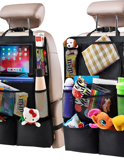 Load image into Gallery viewer, Backseat Car Organizer, Kick Mats Back Seat Protector with Touch Screen Tablet Holder, Back Seat Organizer for Kids, Travel Accessories with 9 Storage Pockets 2 Pack, Black
