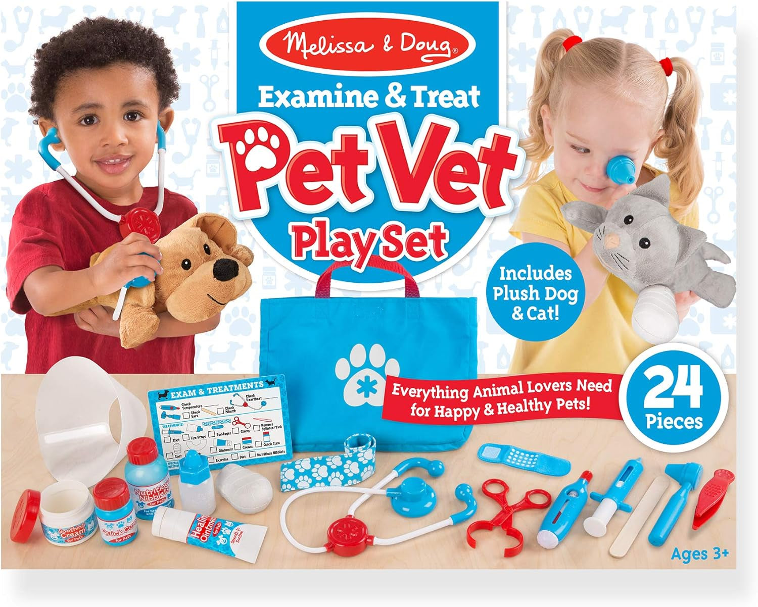 Examine and Treat Pet Vet Play Set (24 Pcs) - Kids Veterinary Play Set, Veterinarian Kit for Kids, STEAM Toy, Pretend Play Doctor Set for Kids Ages 3+