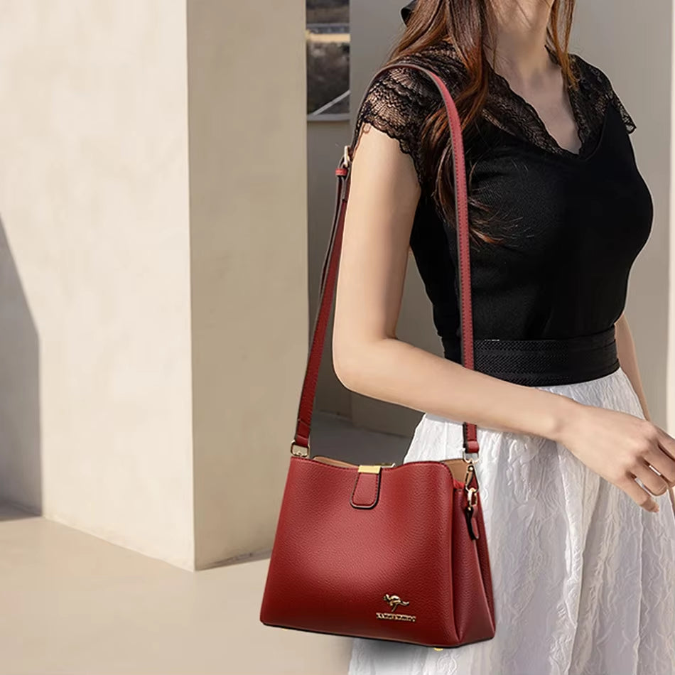 Luxury Designer High Quality Leather Women'S Handbag Purses 3 Layers Multifunctional Ladies Shoulder Messenger Bags Sac Femme