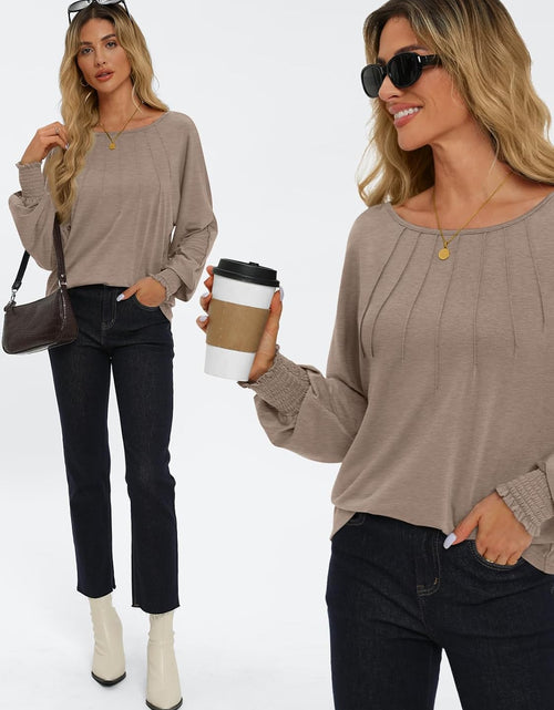 Load image into Gallery viewer, Womens Fall Fashion Long Sleeve Shirts Fall Tops Pleated Shirts Casual Loose Dressy Basic Trendy Clothes 2024
