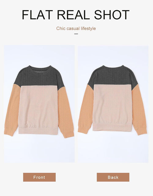 Load image into Gallery viewer, Womens Fashion 2024 Color Block Long Sleeve Crewneck Knitted Casual Loose Pullover Shirts Tops
