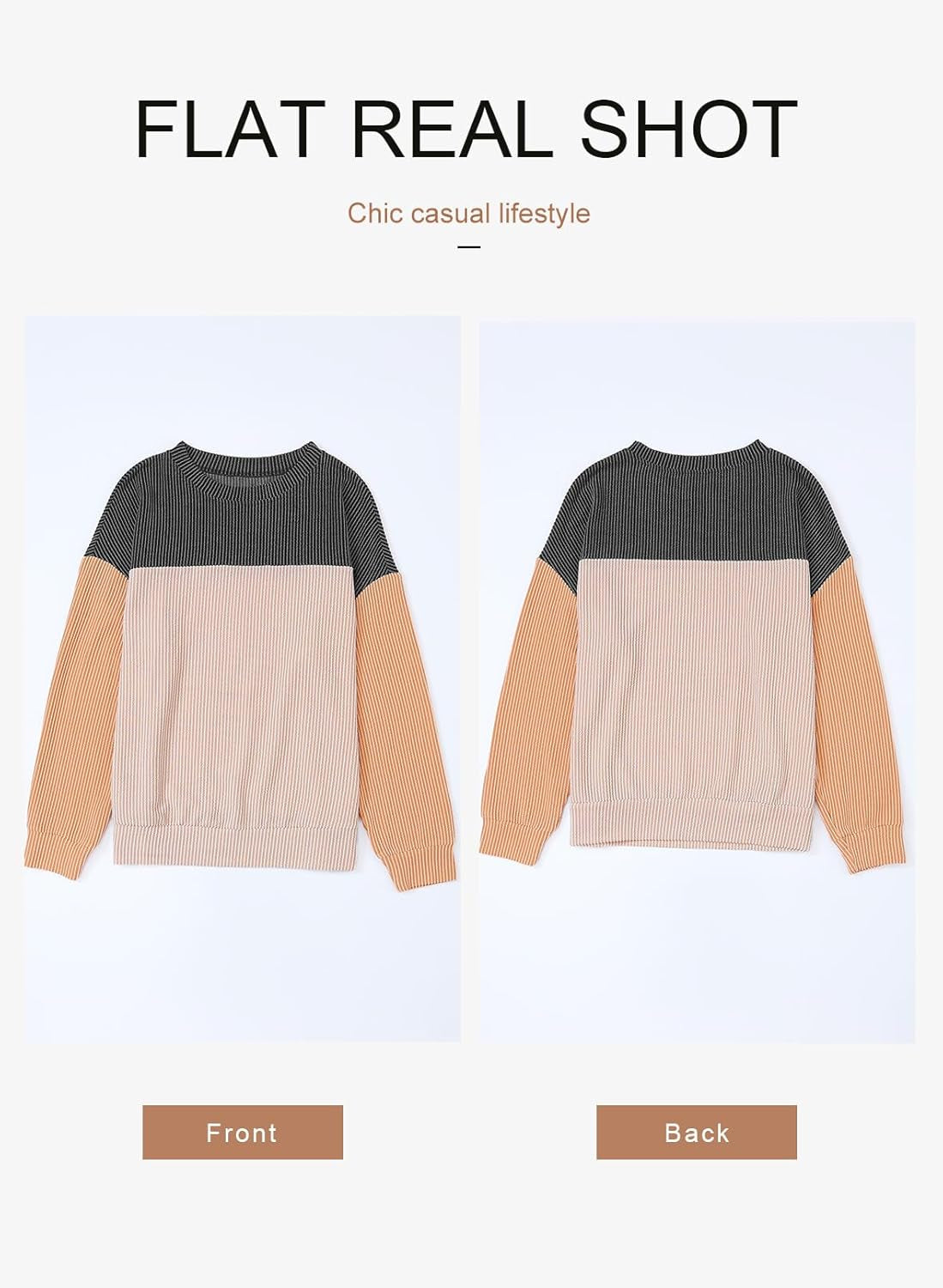 Womens Fashion 2024 Color Block Long Sleeve Crewneck Knitted Casual Loose Pullover Shirts Tops