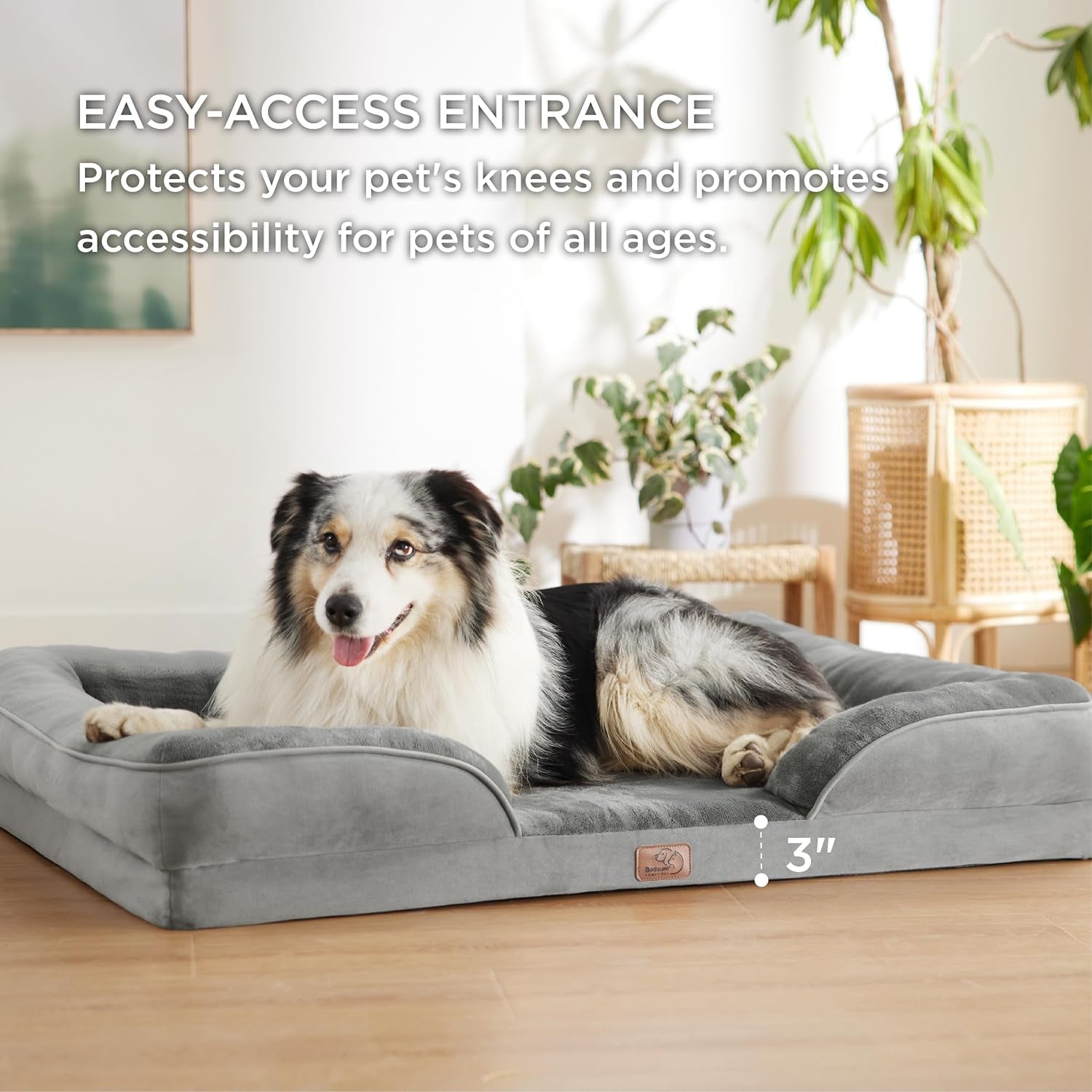 Orthopedic Dog Bed for Extra Large Dogs - XL Washable Dog Sofa Beds Large, Supportive Foam Pet Couch Bed with Removable Washable Cover, Waterproof Lining and Nonskid Bottom, Grey