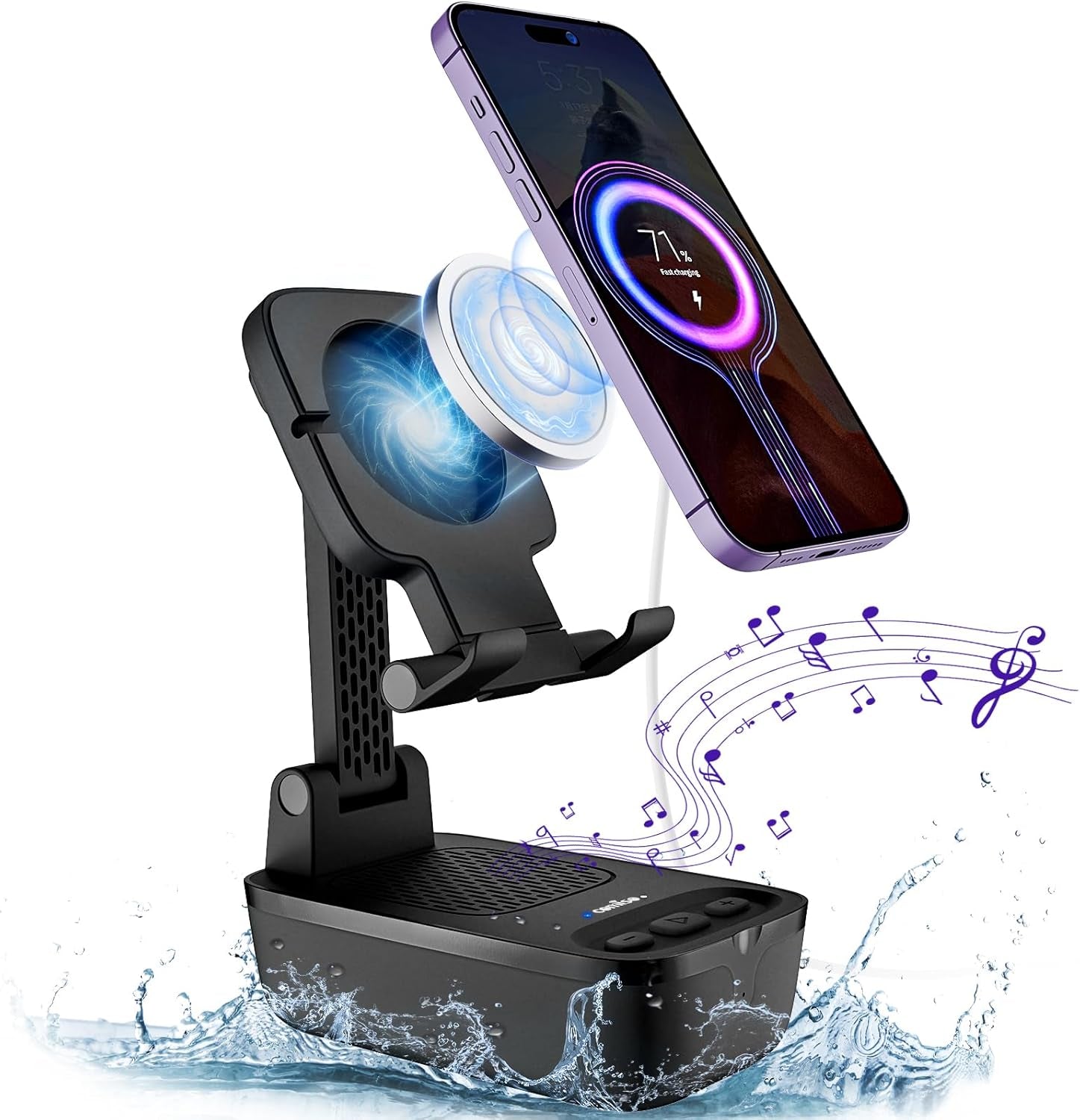 Gifts for Men Women,Birthday Gifts,Ipx7 Waterproof Cell Phone Stand with Bluetooth Speaker,Anti-Slip Design Shower Phone Speaker with HD Stereo Sound, Compatible for Any Smartphone/Tablet