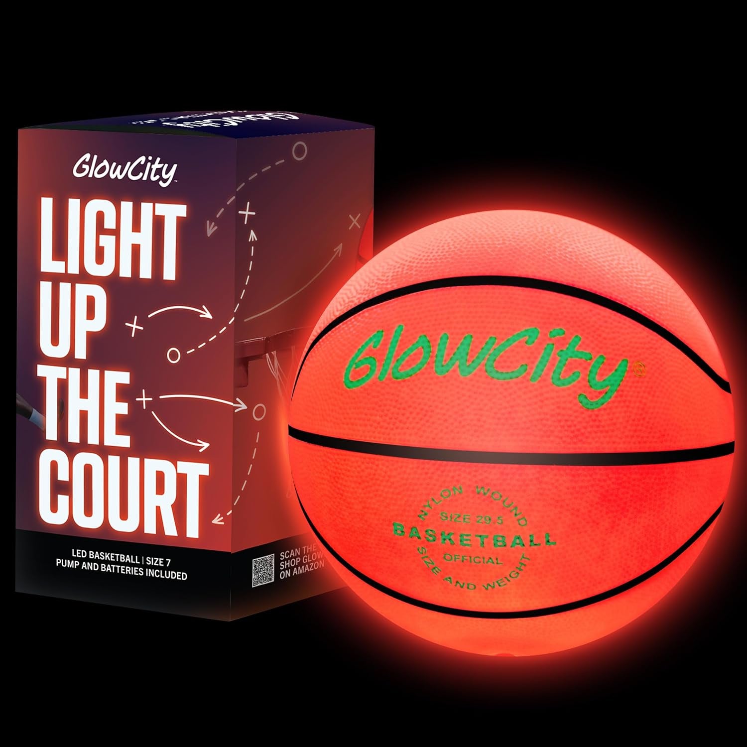 Glow in the Dark Basketball for Teen Boy - Glowing Red Basket Ball, Light up LED Toy for Night Ball Games - Sports Stuff & Gadgets for Kids Age 8 Years Old and Up. Great Gift for Boys & Girls