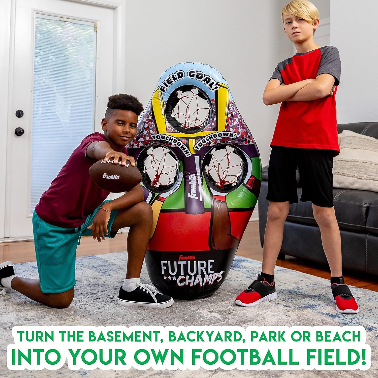 Kids Football Target Toss Game - Inflatable Football Throwing Target Toy with Soft Mini Footballs - Fun Kids Football Toy Toss Game - Inflatable Indoor + Outdoor Sports Game