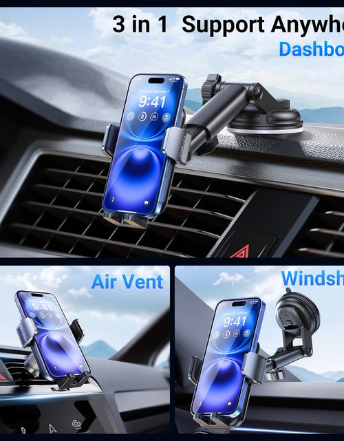 Load image into Gallery viewer, 3-In-1 Car Phone Holder [122+LBS Strongest Suction &amp; Stable Clamp Arm] 360° Adjustable Car Phone Mount, Cell Phone Holders for Your Car for Dashboard Vent, All Smartphones &amp; Car Models (Black)
