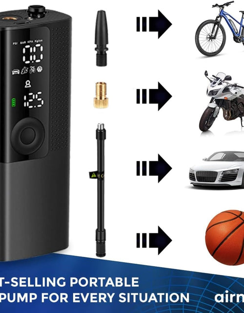 Load image into Gallery viewer, Tire Inflator Portable Air Compressor - Air Pump for Car Tires with Tire Pressure Gauge - One Click Smart Pump Tire Inflator for Car, Motorcycle, Bicycle and More
