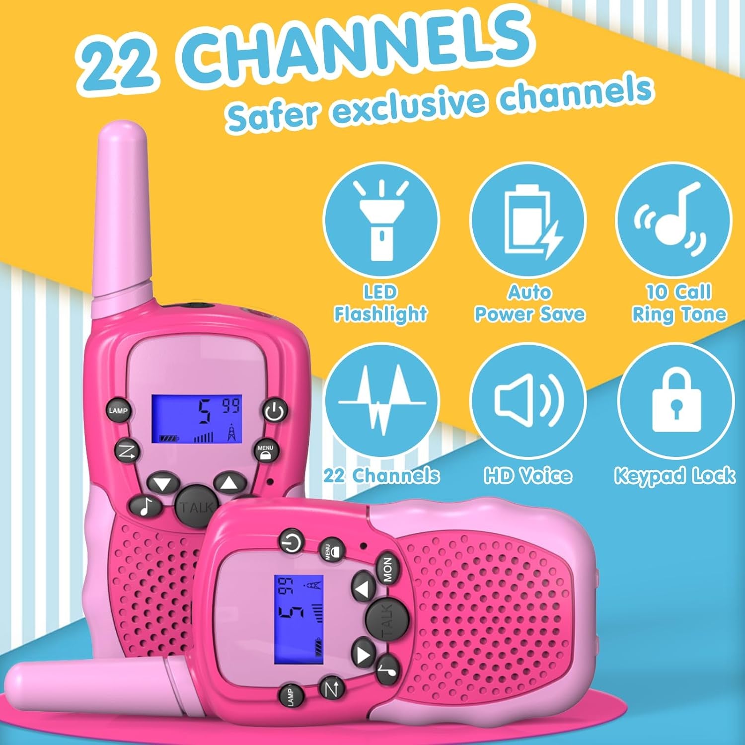 Toys for 3-12 Year Old Girls Boys, Walkie Talkies for Kids 22 Channels 2 Way Radio Toy with Backlit LCD Flashlight, 3 Miles Range for Outside, Camping, Hiking