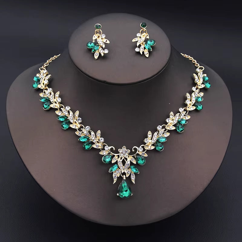 Elegant Fashion Necklace Sets for Women Dangle Earrings Princess Collar Two Piece Set Bride Jewelry Bridal Wedding Accessories