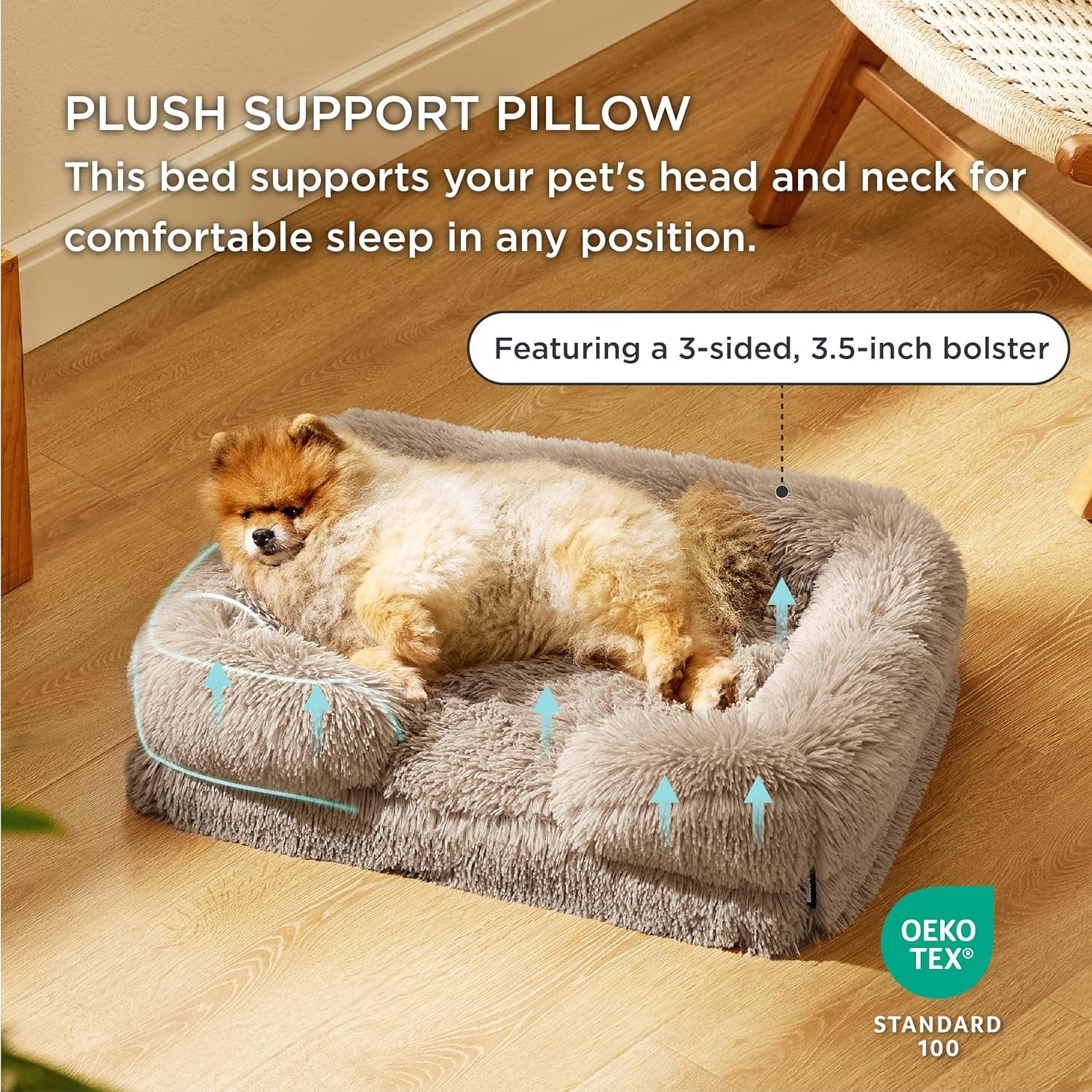 Small Orthopedic Dog Bed - Washable Calming Dog Sofa Beds for Small Dogs, Supportive Foam Pet Couch Bed with Removable Washable Cover, Waterproof Lining and Nonskid Bottom Couch, Taupe