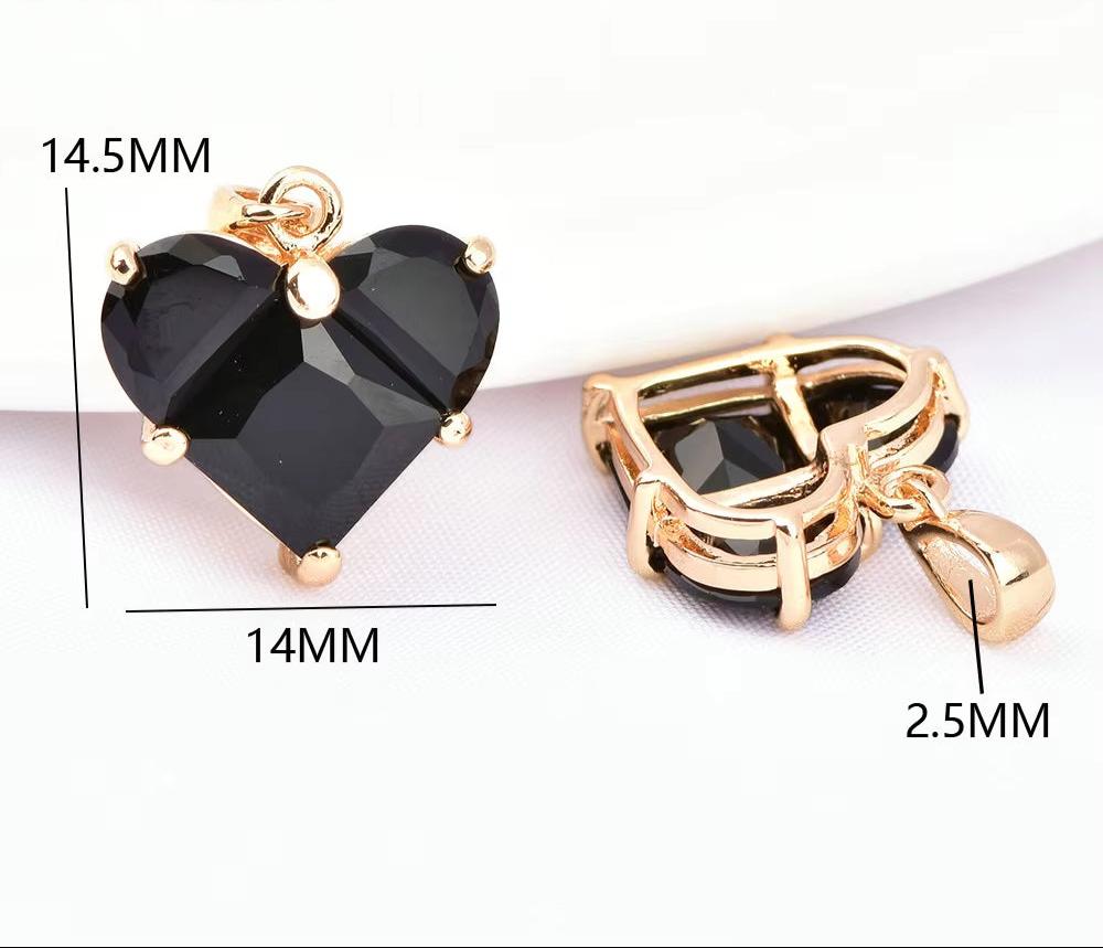 (280)4PCS 14X14.5Mm Hole 2.5MM 24K Gold Color Brass with Zircon Heart Charms Pendants High Quality Jewelry Findings Accessories