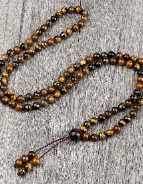 Load image into Gallery viewer, Vintage Design Tiger Eye Stone Necklace Handmade Knotted 6Mm 108 Mala Beads Necklaces Drop Pendant Women Men Yoga Jewelry Gifts
