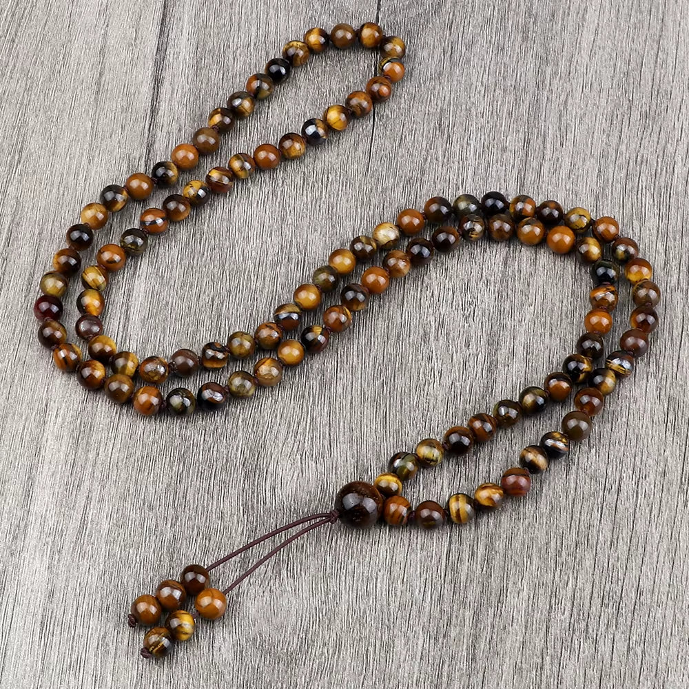 Vintage Design Tiger Eye Stone Necklace Handmade Knotted 6Mm 108 Mala Beads Necklaces Drop Pendant Women Men Yoga Jewelry Gifts