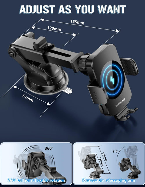 Load image into Gallery viewer, Wireless Car Charger, Fast Charging Phone Holder 3 in 1 Phone Mount Auto Clamping Car Accessories Compatible with Iphone 16 15 14 13 12 11 Xs XR, Samsung S23 Ultra S22 S21 S20/S10+ S9+ Note 9
