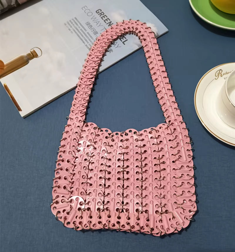 Luxury Designer Women'S Bag Trend Hand Woven Hollow Metal Chain Tote Bag Clutch Female Bag Travel Holiday Shoulder Bag Handbag