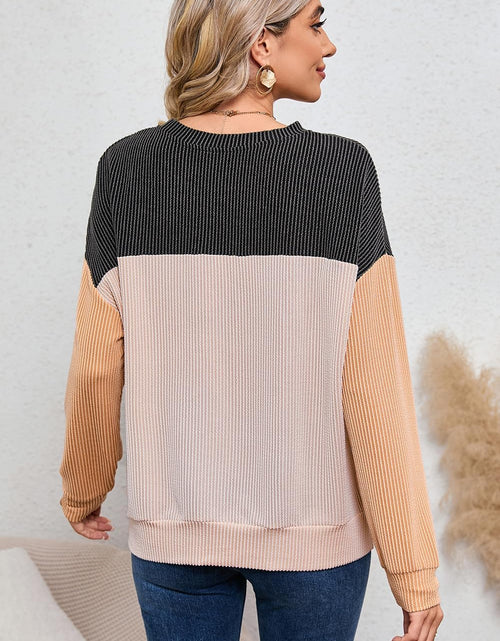 Load image into Gallery viewer, Womens Fashion 2024 Color Block Long Sleeve Crewneck Knitted Casual Loose Pullover Shirts Tops
