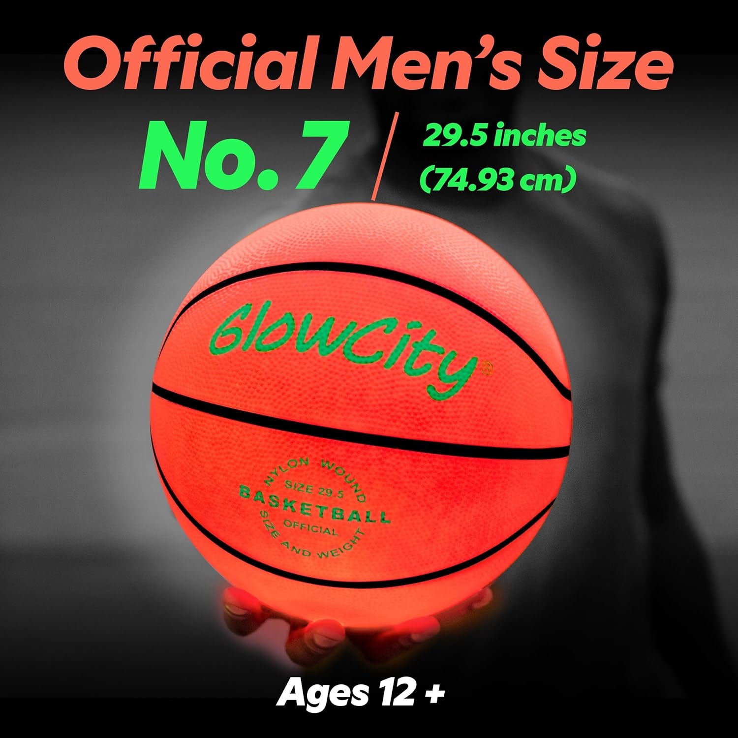 Glow in the Dark Basketball for Teen Boy - Glowing Red Basket Ball, Light up LED Toy for Night Ball Games - Sports Stuff & Gadgets for Kids Age 8 Years Old and Up. Great Gift for Boys & Girls