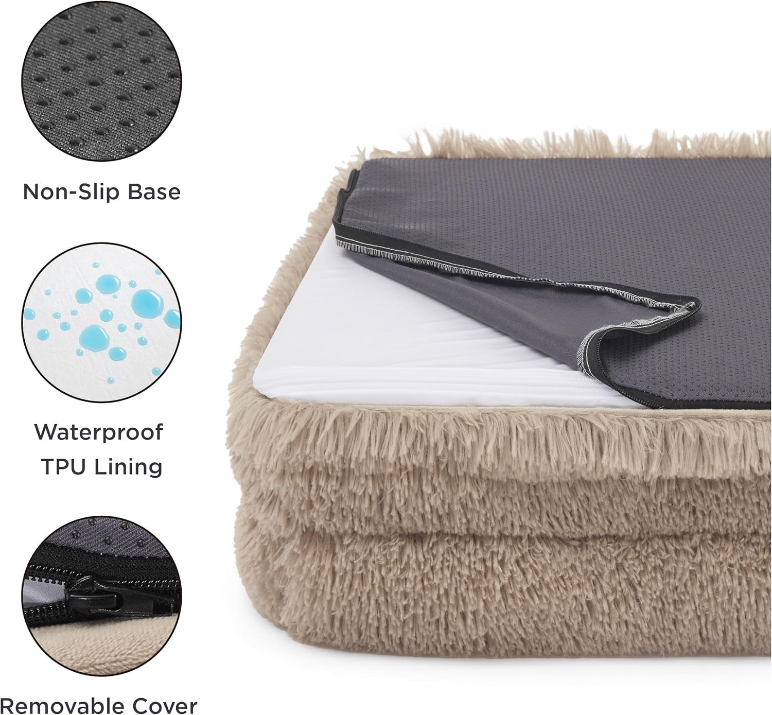 Small Orthopedic Dog Bed - Washable Calming Dog Sofa Beds for Small Dogs, Supportive Foam Pet Couch Bed with Removable Washable Cover, Waterproof Lining and Nonskid Bottom Couch, Taupe