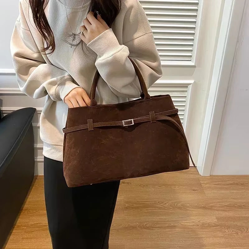 Buckle Decorative Design Solid Faux Suede Handbag Large Capacity Hasp Casual Tote 2024 Hot Sale Bags for Women Bolsas Femininas