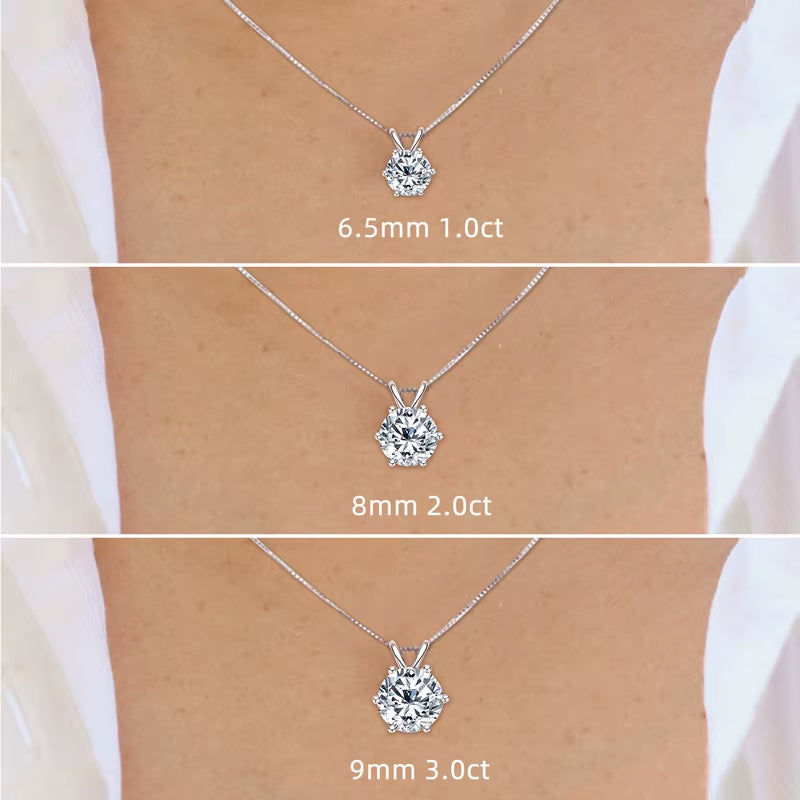 Luxury 3.0 Carat Moissanite Pendant Necklaces for Women Real 925 Silver 1Ct 2Ct Diamond Necklace Engagement Jewelry Gifts