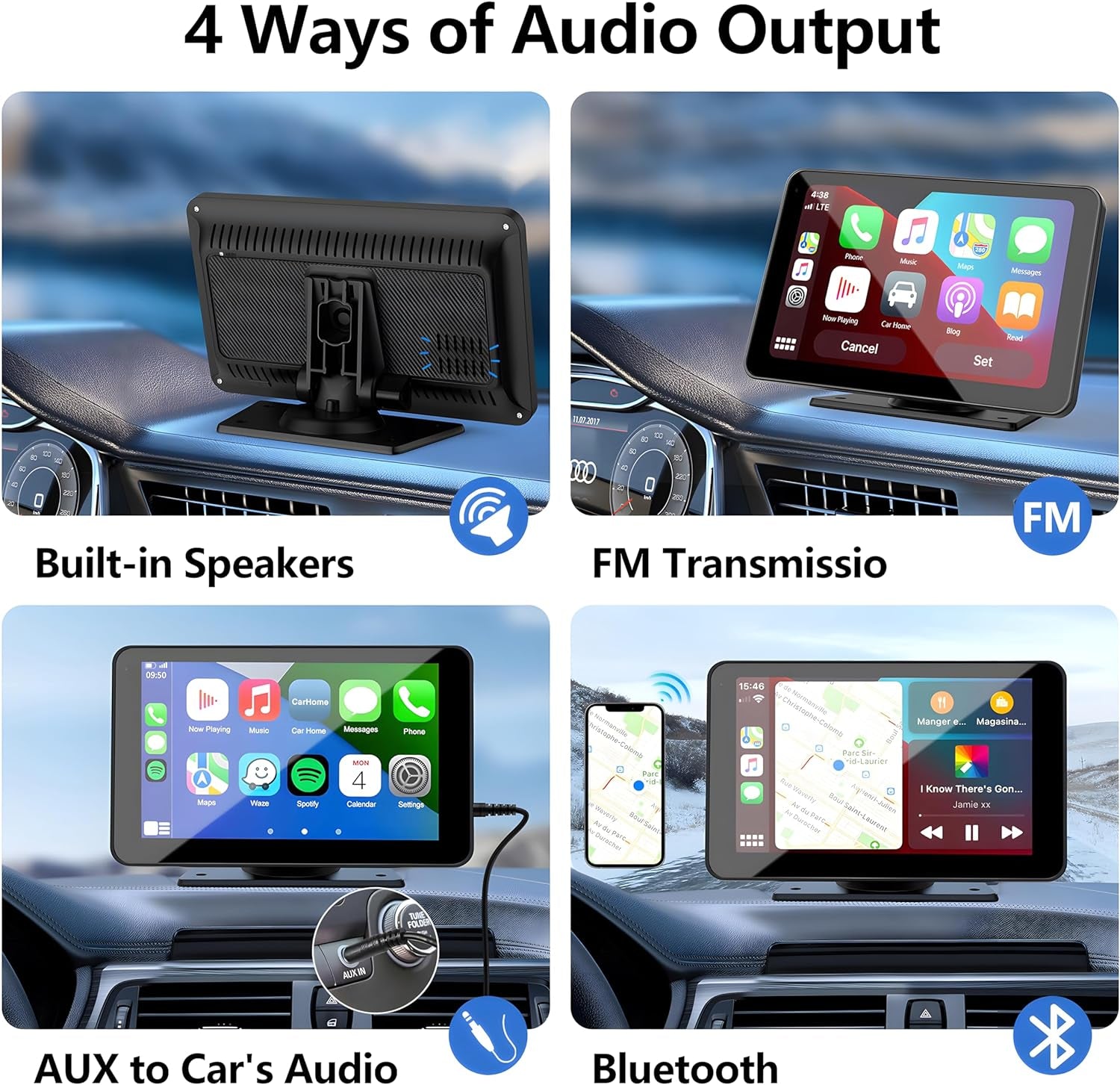 Apple Carplay Screen for Car, 7" HD Portable Car Stereo Touch Screen with Wireless Android Auto, Backup Camera, Car Audio Receivers with Voice Control, Mirror Link, Bluetooth, GPS Navigation