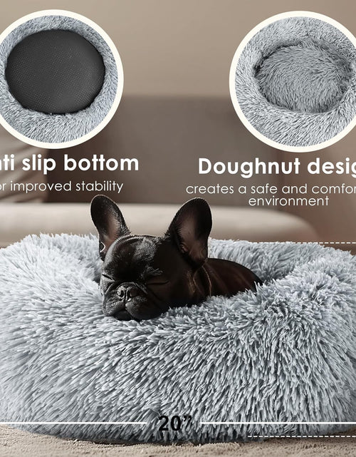 Load image into Gallery viewer, Dog &amp; Cat Bed, 20In Cat Beds for Indoor Cats, Calming Donut Bed for Puppy and Kitten, Washable round Fluffy Pet Bed for Small Medium Dogs and Cats (Light Grey)
