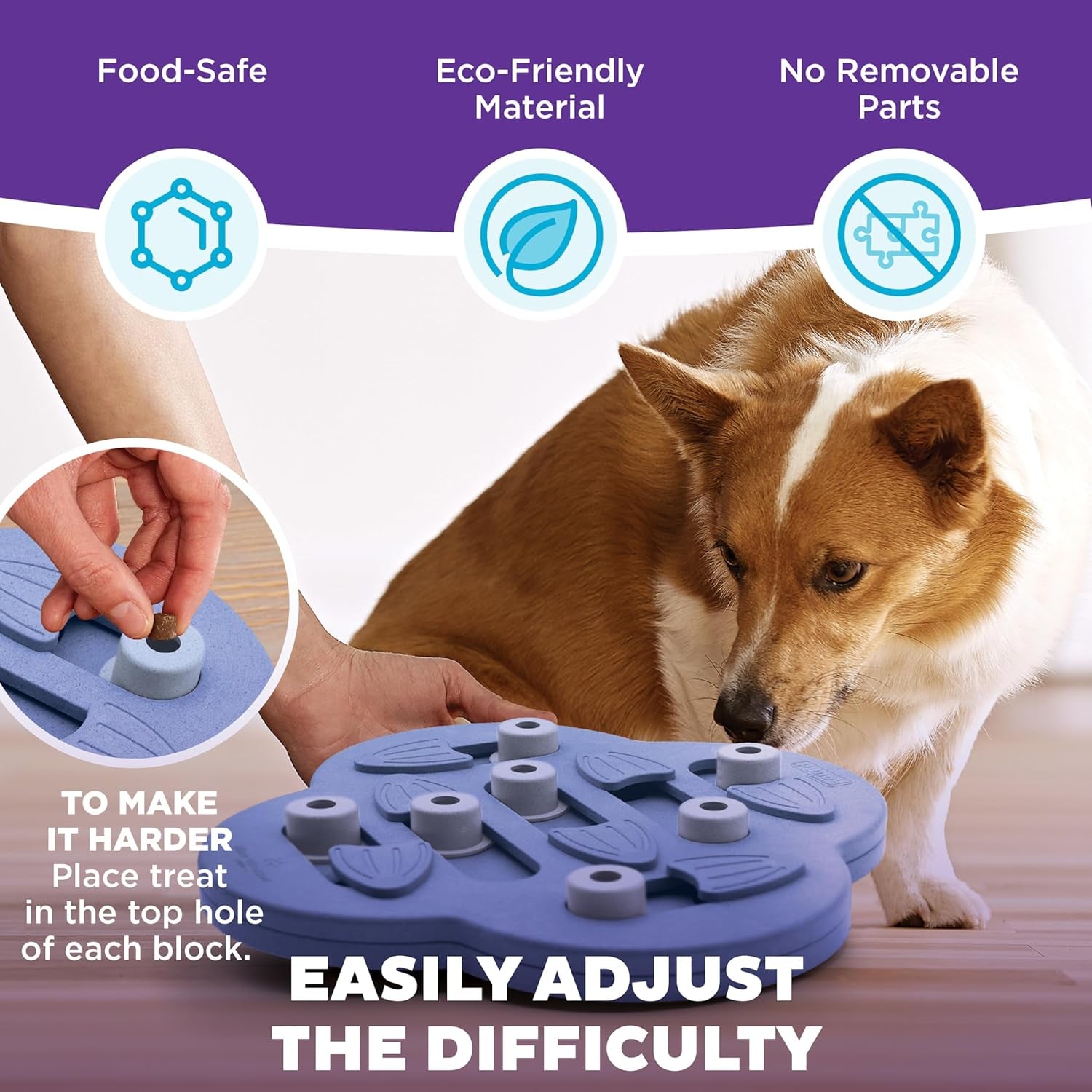 by Nina Ottosson Dog Hide N' Slide Treat Puzzle Enrichment Toy, Level 2 Intermediate, Purple, Composite