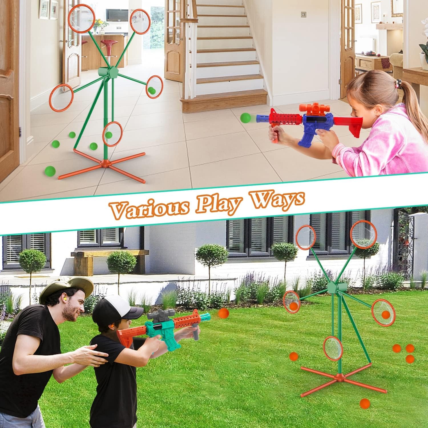 Shooting Games Toys for Age 5 6 7 8 9 10+ Year Old Boys, Kids Toy Sports & Outdoor Game with Moving Shooting Target & 2 Popper Air Toy Guns & 24 Foam Balls, Gifts for Boys and Girls