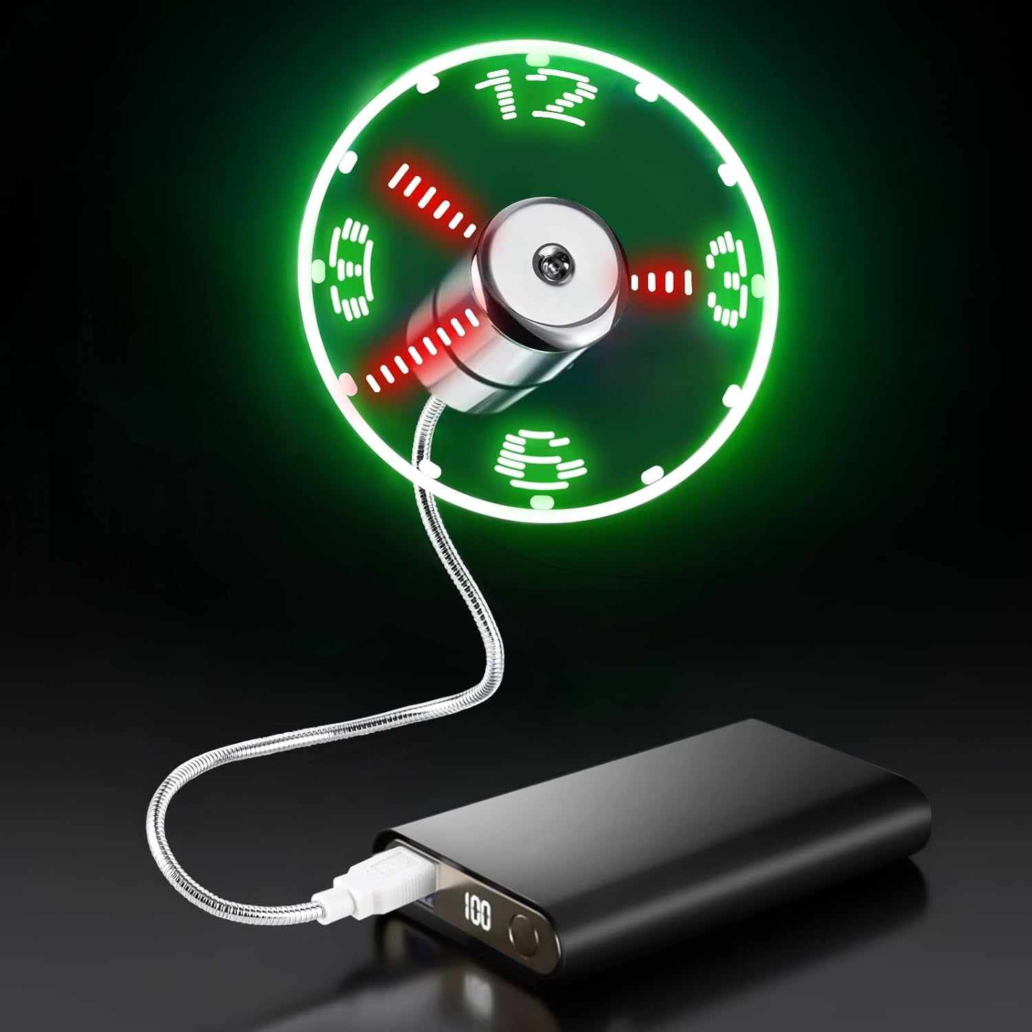 LED USB Clock Fan with Real Time Display Function,Stocking Stuffers for Men Christmas Gadgets,1 Year Warranty