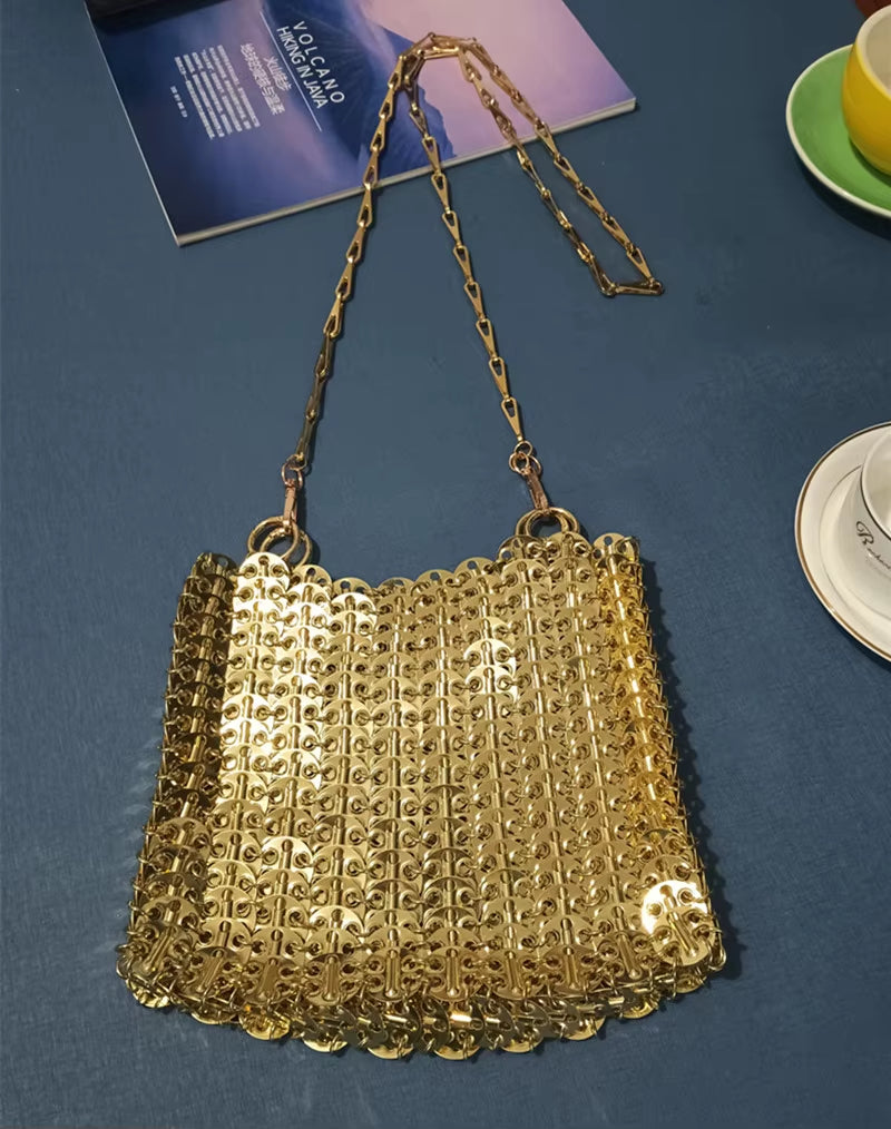 Luxury Designer Women'S Bag Trend Hand Woven Hollow Metal Chain Tote Bag Clutch Female Bag Travel Holiday Shoulder Bag Handbag