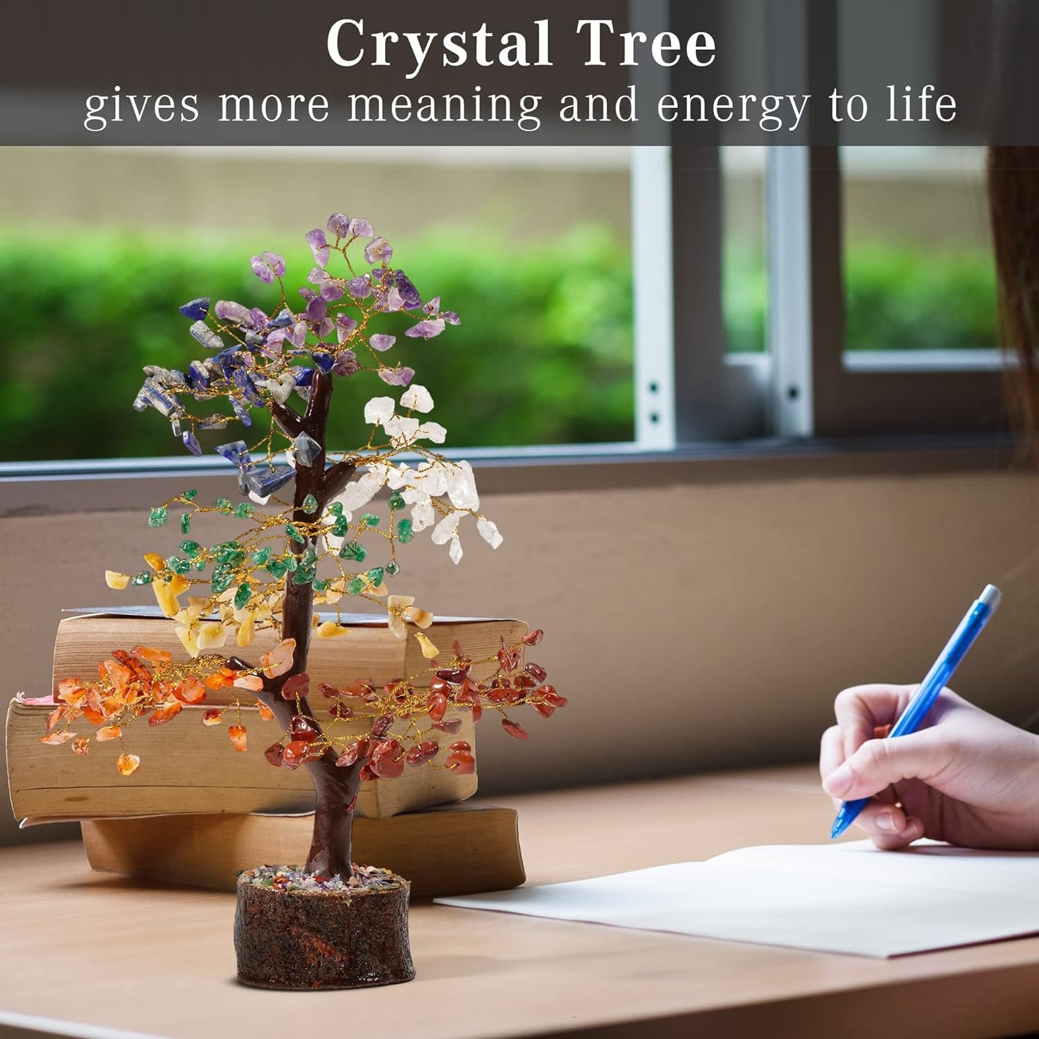 Crystal Tree of Life 7 Chakra Healing Crystal Trees for Home Decor, Office Desk Decor, Living Room Decor, Handmade Bonsai Trees for Positive Energy, Money, Good Luck Birthday Gifts for Women, Mom