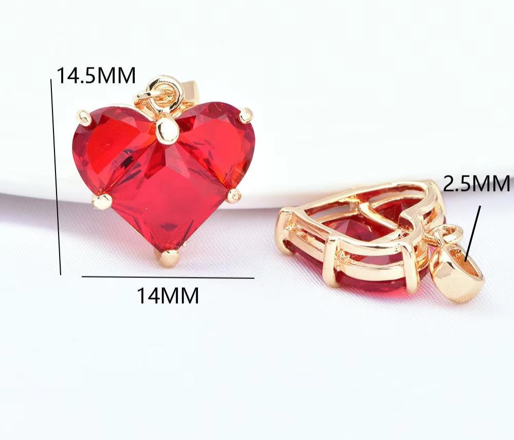 (280)4PCS 14X14.5Mm Hole 2.5MM 24K Gold Color Brass with Zircon Heart Charms Pendants High Quality Jewelry Findings Accessories