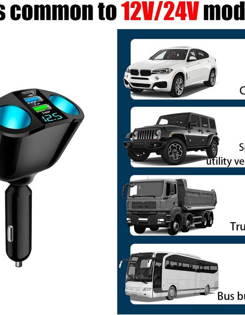 Load image into Gallery viewer, Car Cigarette Lighter Splitter, 2-Socket Cigarette Lighter Adapter with LED Voltmeter, Dual USB QC3.0 Type-C 20W PD Fast Car Charger, 12V/24V Car Splitter Adapter for Smart Phone GPS Dash Cam
