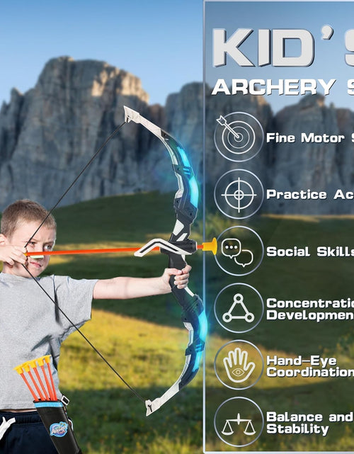 Load image into Gallery viewer, Bow and Arrow Set for Kids, 2-Pack LED Light up Archery Set with 20 Suction Cup Arrows, Outdoor Toy for Boy Girl Age 4-8 8-12 with Standing Target&amp;2 Quivers, Birthday Gift for Kid 5 6 7 8 9 Year Old
