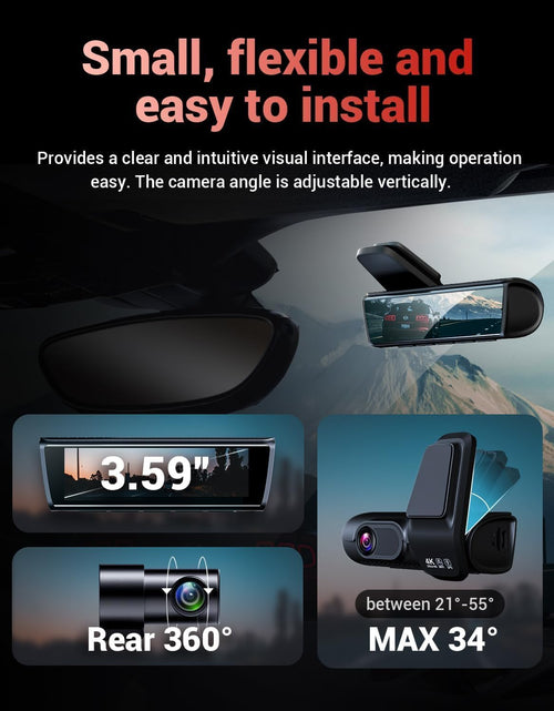 Load image into Gallery viewer, K600 4K Dash Cam Front and Rear, 3.59&quot; IPS Screen, Built-In GPS 5G Wifi Dash Camera for Cars with App, UHD 2160P Night Vision Free 32G SD Card, 170° Wide Angle, HDR, 24H Parking Mode
