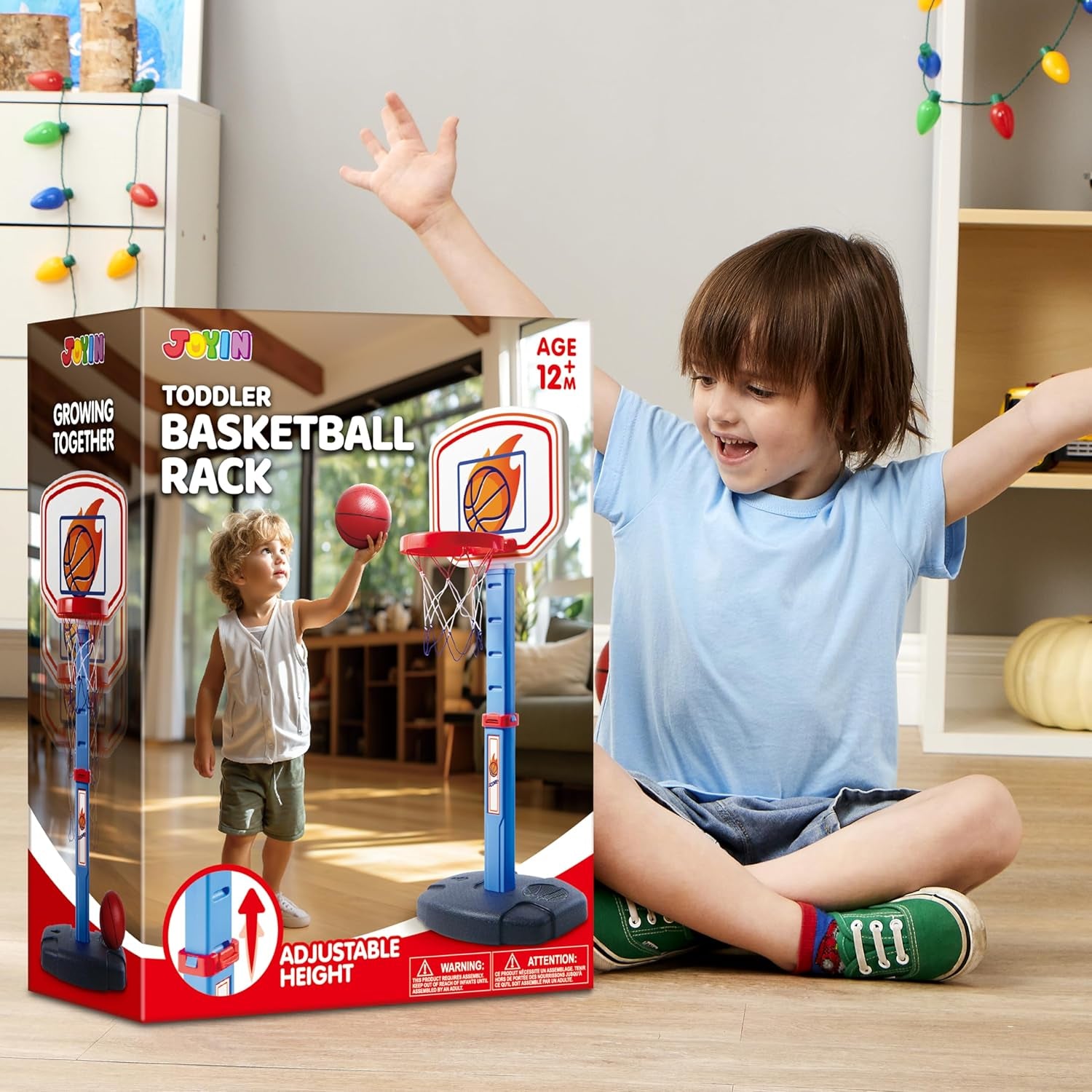 Toddler Basketball Arcade Game Set, Adjustable Basketball Goal with 4 Balls for Kids Indoor Outdoor Play, Carnival Games, Christmas Birthday Gift for Boys Girls Age 1 and up - Air Pump Included