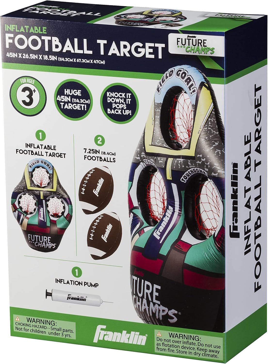 Kids Football Target Toss Game - Inflatable Football Throwing Target Toy with Soft Mini Footballs - Fun Kids Football Toy Toss Game - Inflatable Indoor + Outdoor Sports Game