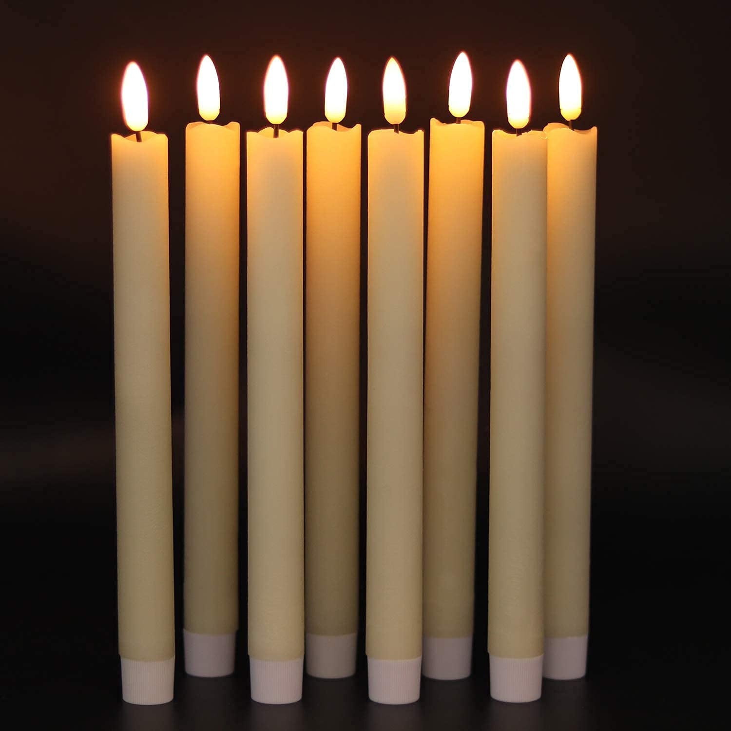 Flameless Ivory Taper Candles Flickering with 10-Key Remote, Battery Operated Led Warm 3D Wick Light Window Candles Real Wax Pack of 6, Christmas Home Wedding Decor(0.78 X 9.64 Inch)