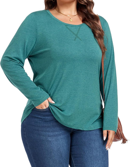 Load image into Gallery viewer, Women&#39;S plus Size Long Sleeve round Neck Tunics Tops Casual Loose Fit T Shirt Blouse
