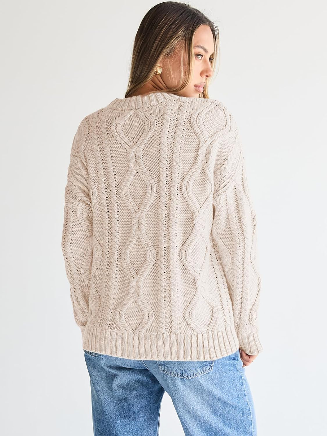 Women'S Oversized Cable Knit Crewneck Sweaters