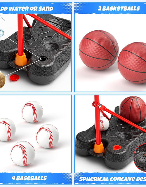 Load image into Gallery viewer, 2 in 1 Kids Basketball Hoop and T Ball Set, Adjustable Basket Ball Stand,Hanging Tee Baseball for Toddlers Boys Girls Ages 2 3 4 5 6 7 8 Years Old, Outdoor and Indoor Toys Gifts
