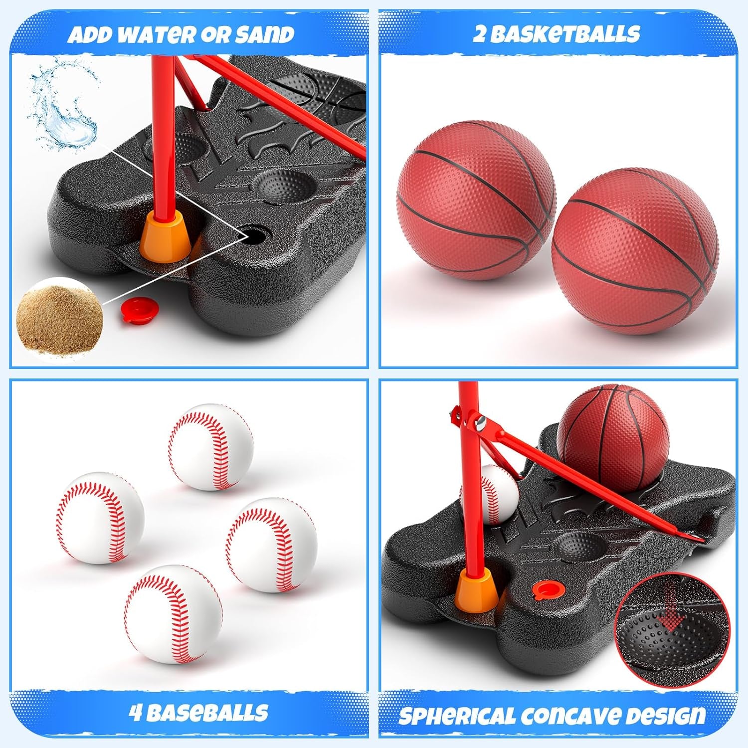 2 in 1 Kids Basketball Hoop and T Ball Set, Adjustable Basket Ball Stand,Hanging Tee Baseball for Toddlers Boys Girls Ages 2 3 4 5 6 7 8 Years Old, Outdoor and Indoor Toys Gifts