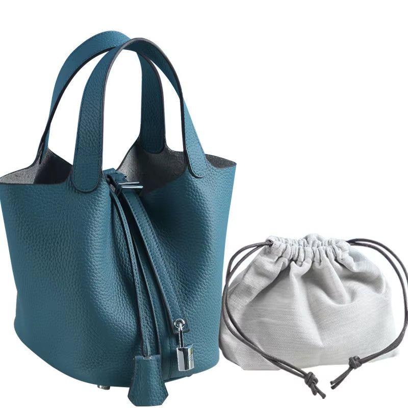 Various Genuine Leather Luxury Bag Fashion  Vegetable Basket Style Portable Women Bucket Bag with Lock