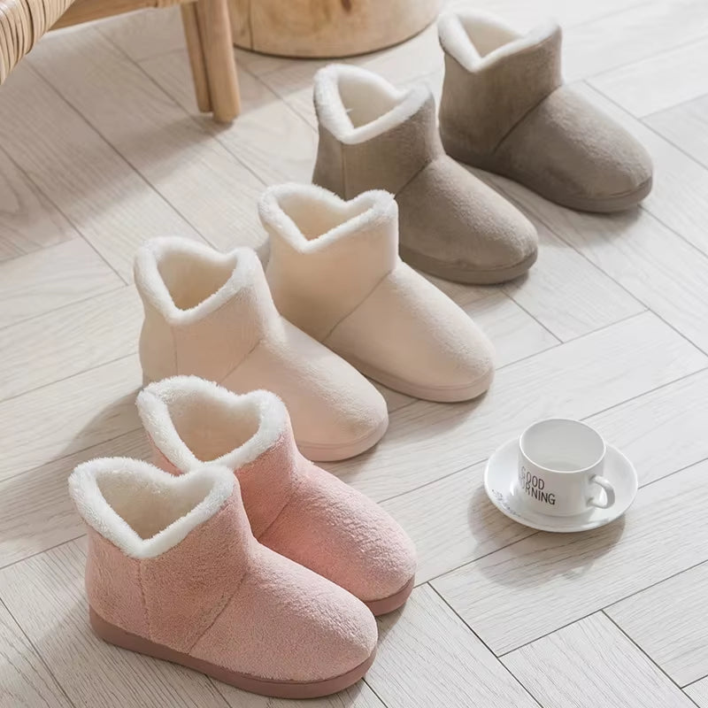 Women Winter Slippers Warm Plush Slip-On Couples Home Floor Shoes Anti-Slip Comfortable Flats Female Soft Faux Fur Boots