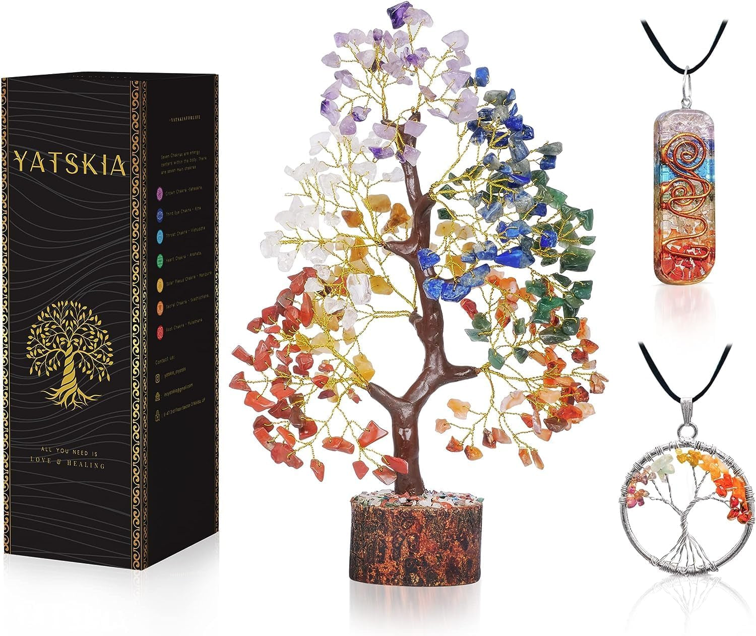 Chakra Crystal Tree - Handmade Healing Crystal Tree with 7 Chakra Stones - Decorative Tree of Life for Meditation, Feng Shui, and Home Decor - Unique Birthday Gifts for Women