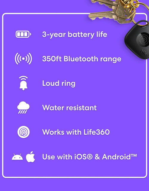 Load image into Gallery viewer, by Life360 Mate (2024) Bluetooth Tracker, Keys Finder and Item Locator for Keys, Bags and More. Phone Finder. Both Ios and Android Compatible. 1-Pack (Black)
