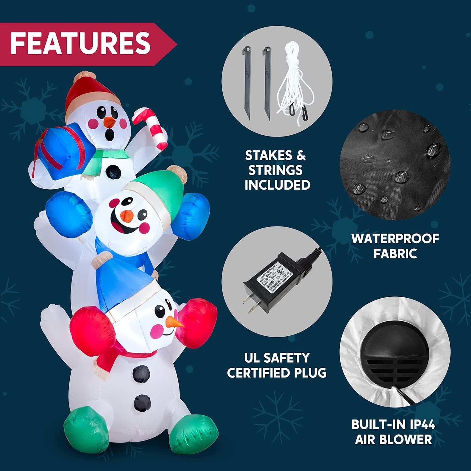 6 FT Christmas Inflatable Stacked Snowman with Build-In Leds Blow up Inflatables for Xmas Party, Home Indoor Outdoor Yard Garden Lawn Winter Décor