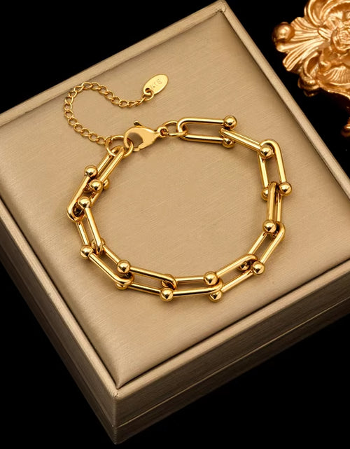 Load image into Gallery viewer, 316L Stainless Steel Gold Color Thick Chain Necklace Bracelet for Women Girl New Fashion Waterproof Jewelry Set Gift
